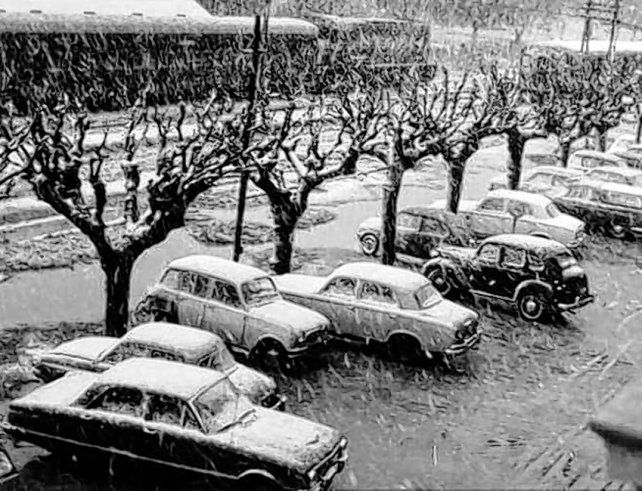 La nevada del 16 de julio de 1973. El tren Rosario-Casilda cruza la estación de Pérez, rumbo a barrio Vila.